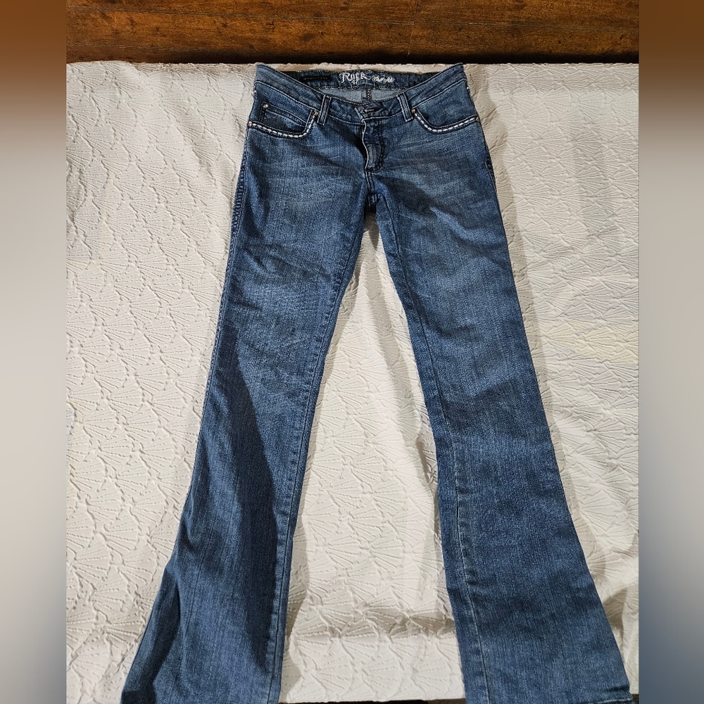 Wrangler Rock 47 Embroidered Back Pocket Bootcut Jeans - Blue Size 12/14 - Picture 4 of 12
